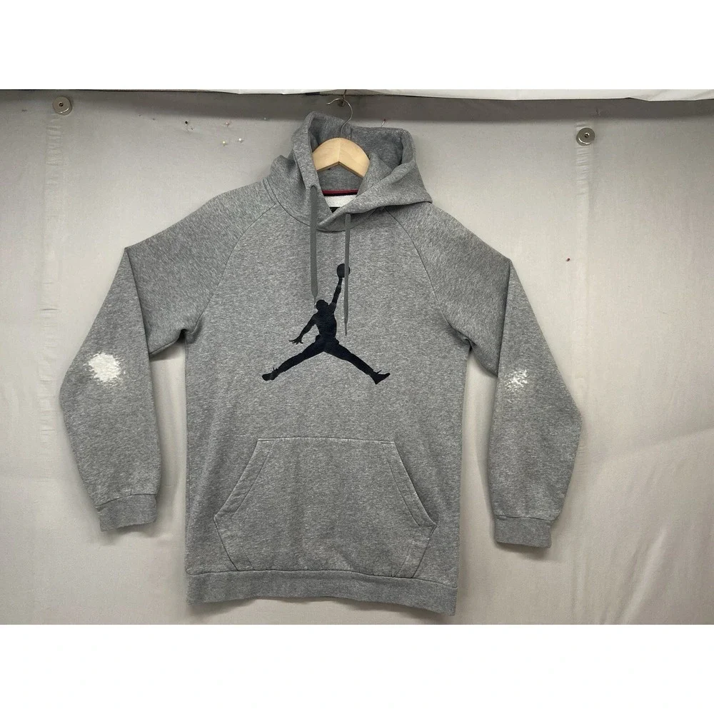 Nike Air Jordan Sweatshirt Hoodie Mens SMALL Gray Black‎ Jumpman Logo Pocket